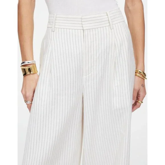 Madewell Superwide-Leg Trouser in Pinstripe Linen Blend Womens 4 Ivory Black - Picture 15 of 16